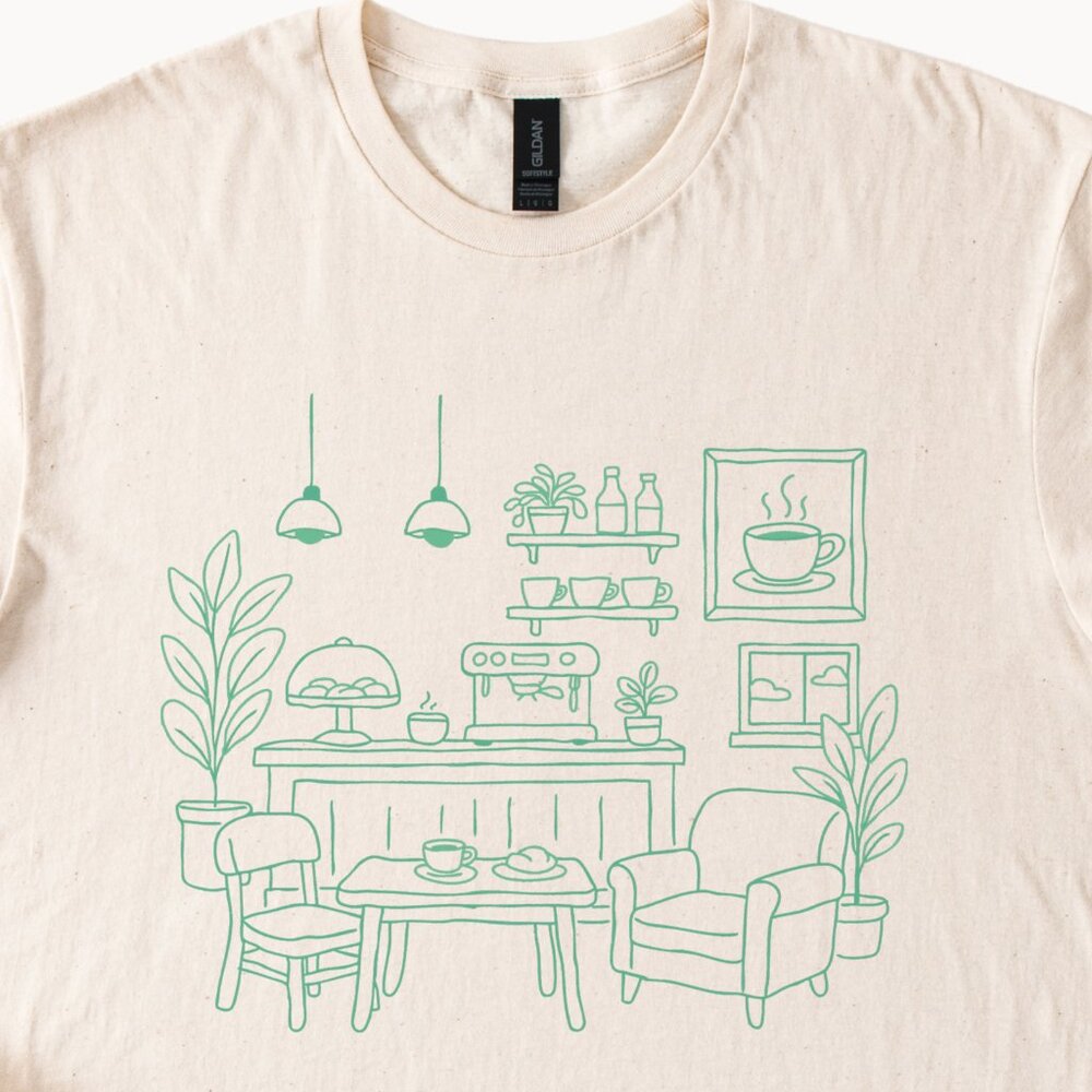 Coffee Shop Tee Cozy Cafe Shirt Plant Graphic TShirt - Picture 2 of 6